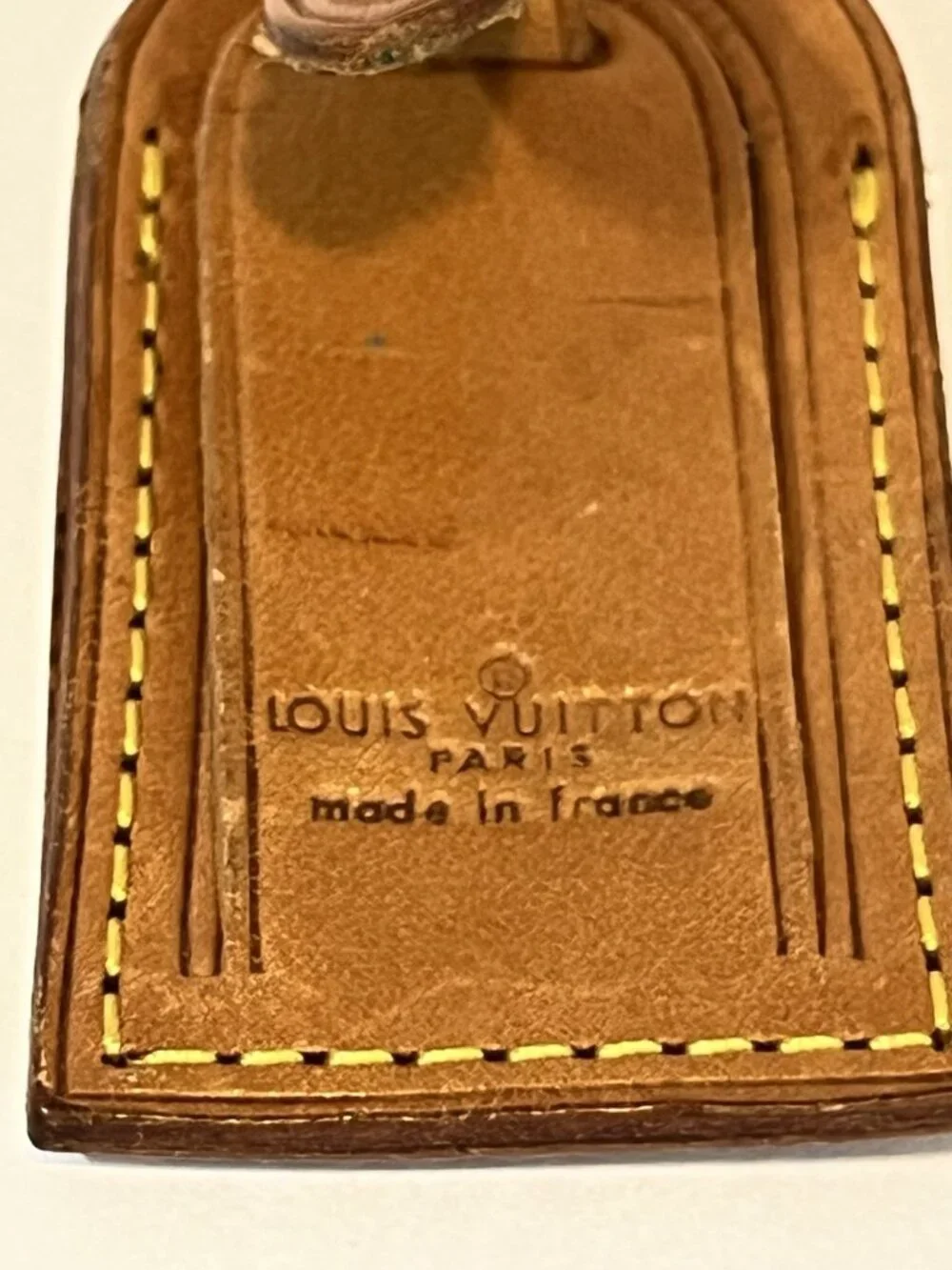 Authentic Louis Vuitton Vachetta Leather Luggage Tag Brass Buckle Made France